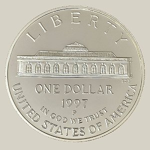 Moeda de Prata de 1 Dólar - EUA - Ano: 1997 P - 175º aniversário - Jardins Botânicos dos EUA - Presidente Bill Clinton