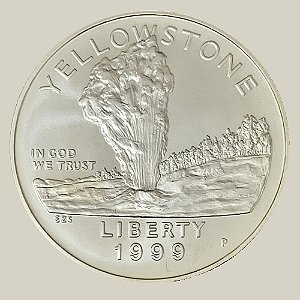 Moeda de Prata de 1 Dólar - EUA - Ano: 1999 P - Yellowstone - Presidente Bill Clinton