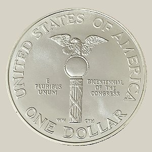Moeda de Prata de 1 Dólar - EUA - Ano: 1989 D - 200º Aniversário do Congresso - Presidente George H. W. Bush