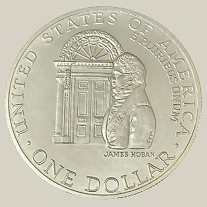 Moeda de Prata de 1 Dólar - EUA - Ano: 1992 D - Bi-centenário da Casa Branca - Presidente George H. W. Bush