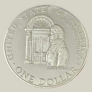 Moeda de Prata de 1 Dólar - EUA - Ano: 1992 W - Bi-centenário da Casa Branca - Presidente George H. W. Bush