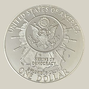 Moeda de Prata de 1 Dólar - EUA - Ano: 1991 S - 50 Aniversário - Monte Rushmore - Presidente George H. W. Bush