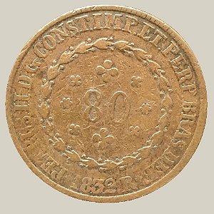 Moeda de Cobre de 80 Réis, Brasil Império - Ano: 1832 R - Imperador Pedro II