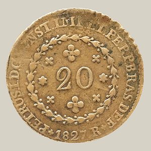 Moeda de Cobre de 20 Réis, Brasil Império - Ano: 1827 R - Imperador Pedro I