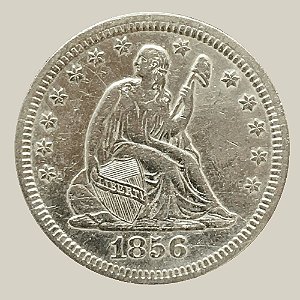 Moeda de Prata de ¼ Dólar - EUA - Ano: 1856 - Liberdade Sentada - Presidente Franklin Pierce