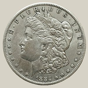 Moeda de Prata de 1 Dólar - EUA - Ano: 1884 O - Morgan Dollar - Presidente Chester Alan Arthur