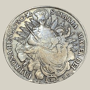 Moeda de Prata de 1 Táler, Hungria - Ano: 1780X - Rainha Maria Teresa da Áustria