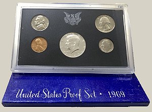 Proof Set com 5 moedas (1 a 50 cent), EUA - Ano: 1969 S - Presidente Richard Nixon