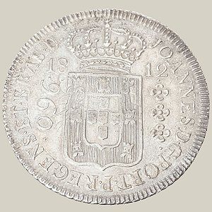 Moeda de Prata de 960 Réis (Patacão) 17A, Brasil Colônia - Ano: 1812 R - Rei João VI