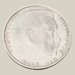 Moeda de Prata de 5 Reichsmark, Alemanha - Terceiro Reich - Ano: 1936 D - Führer Hitler