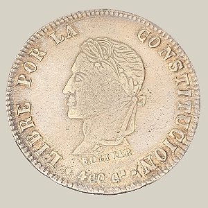 Moeda de Prata de 8 Soles, Bolívia - Ano: 1861 FJ - Presidente José María Achá Valiente