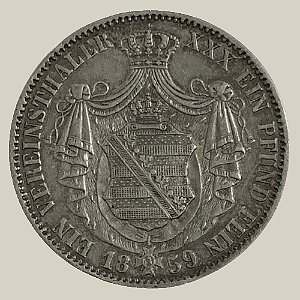 Moeda de Prata de 1 Vereinstaler, Saxonia - Ano: 1859F - Rei João