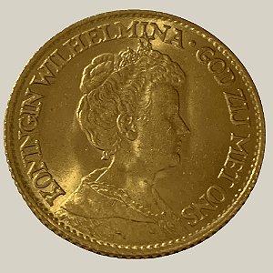 Moeda de Ouro de 10 Florins, Holanda - Ano: 1913 - Rainha Guilhermina dos Países Baixos