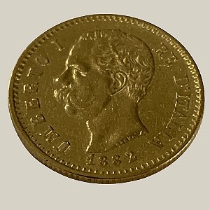 Moeda de Ouro de 20 Liras, Itália Império - Ano: 1882 R - Rei Umberto I