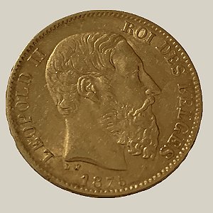 Moeda de Ouro de 20 Francos, Bélgica - Ano: 1875 - Rei Leopoldo II