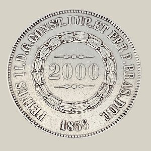 Moeda de Prata de 2000 Réis, Brasil Império - Ano: 1856 - Imperador Pedro II
