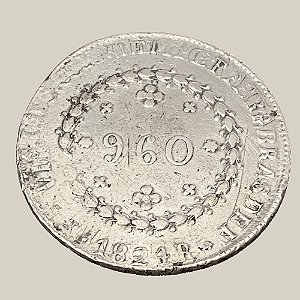 Moeda de Prata de 960 Réis (Patacão) com detalhes, Brasil Império - Ano: 1824 R - Imperador Pedro I