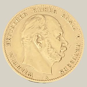 Moeda de Ouro de 10 Marcos, Império Alemão - Ano: 1873 A - Rei Guilherme I da Prússia