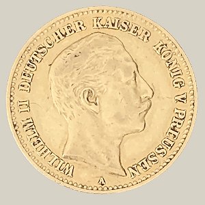 Moeda de Ouro de 10 Marcos, Império Alemão - Ano: 1898A - Rei Guilherme II da Prússia