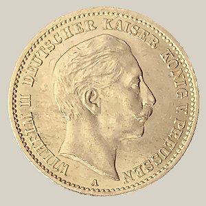 Moeda de Ouro de 10 Marcos, Império Alemão - Ano: 1912A - Rei Guilherme II da Prússia