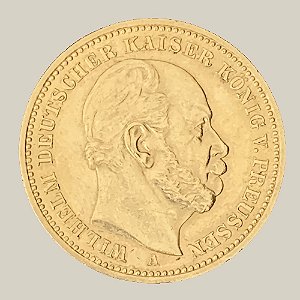 Moeda de Ouro de 20 Marcos, Império Alemão - Ano: 1888 A - Rei Guilherme I da Prússia