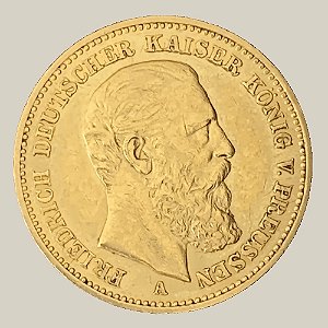 Moeda de Ouro de 20 Marcos, Império Alemão - Ano: 1888 A - Rei Frederico III da Prússia