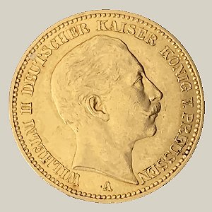 Moeda de Ouro de 20 Marcos, Império Alemão - Ano: 1905 A - Rei Guilherme II da Prússia