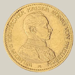 Moeda de Ouro de 20 Marcos, Império Alemão - Ano: 1913 A - Rei Guilherme II da Prússia