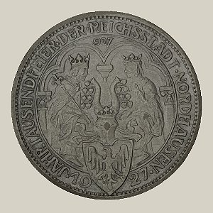Moeda de Prata de 3 Reichsmark, Milésimo aniversário de Nordhausen, República de Weimar - Ano: 1927 A - Pres. Paul von Hindenburg