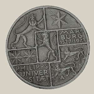 Moeda de Prata de 3 Reichsmark, 400º aniversário da Universidade de Philipp em Marburg, República de Weimar - Ano: 1927 A - Pres. Paul von Hindenburg