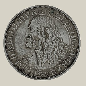 Moeda de Prata de 3 Reichsmark, 400º aniversário da morte de Albrecht Dürer, República de Weimar - Ano: 1928 D - Pres. Paul von Hindenburg