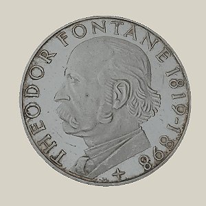 Moeda de Prata de 5 Mark, 150º Aniversário - Nascimento de Theodor Fontane, Alemanha - Ocidental (RFA) - Ano: 1969 G - Pres. Heinrich Lübke