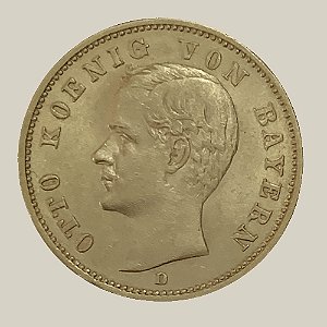 Moeda de Ouro de 20 Marcos, Império Alemão - Ano: 1905 D - Oto I da Baviera