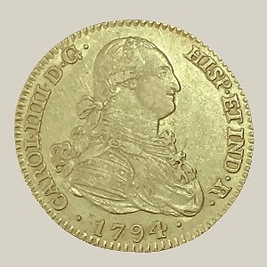 Moeda de Ouro de 2 Escudos, Espanha - Ano: 1794 - Rei Carlos IV