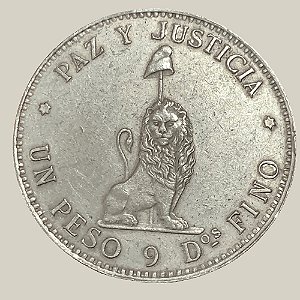 Moeda de Prata de 1 Peso - Paraguai - Ano: 1889 - Presidente Patricio Escobar