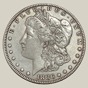 Moeda de Prata de 1 Dollar - Morgan Dollar, EUA, Ano: 1886, Presidente Stephen Grover Cleveland
