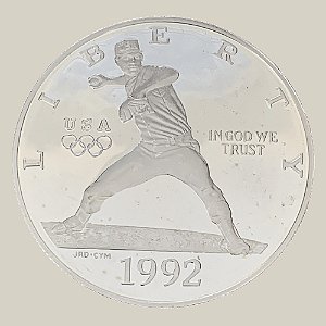 Moeda de Prata de 1 Dólar - EUA - Ano: 1992 S - Olimpíadas Barcelona - Pres. Bush