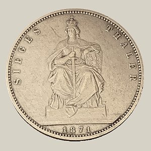 Moeda de Prata de 1 Táler, Prússia - Ano: 1871A - Vitória na Guerra Franco-Prussiana - Rei Guilherme I