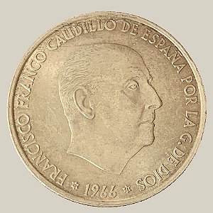Moeda de Prata de 100 Pesetas, Espanha - Ano: 1966 - Caudillo Francisco Franco