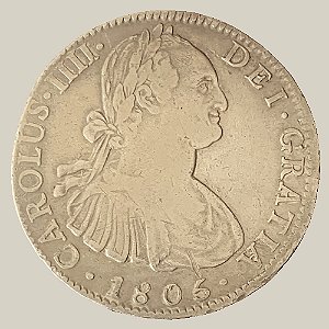 Moeda de Prata de 8 Reales, México - Ano: 1805 - Carlos IIII