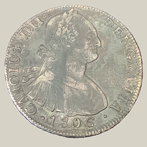 Moeda de Prata de 8 Reales - Potosí - Ano: 1806 - Rei Carlos IIII