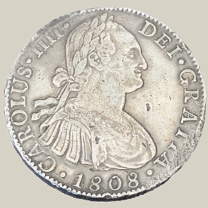 Moeda de Prata de 8 Reales - México - Ano: 1808 - Rei Carlos IIII