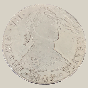Moeda de Prata de 8 Reales - Busto Indígena/Naufrágio - Lima- Ano: 1809 - Rei Fernando VII