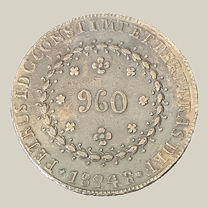 Moeda de Prata de 960 Réis (Patacão), Brasil Império - Ano: 1824 R - Imperador Pedro I