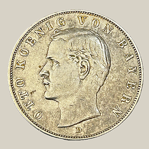 Moeda de Prata de 3 Marcos - Império Alemão - 1912 "D" - Oto I