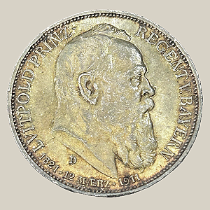 Moeda de Prata de 3 Marcos - Império Alemão - 1911 "D" - Luitpold