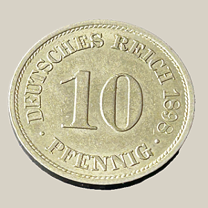 Moeda de cobre, 10 Pfennigs (1898 A) – Prússia