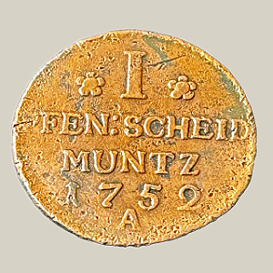 Moeda de cobre, 1 Pfennig (1752 A) – Prússia