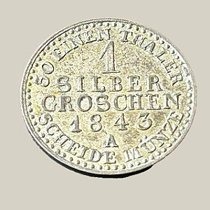 Moeda de bilhão, 1 Silbergroschen (1843A) – Prússia