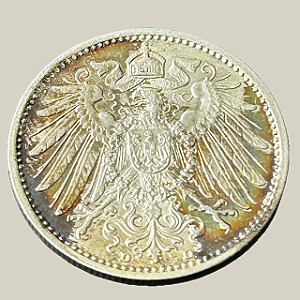 Moeda de prata, 1 Mark (1910D) – Império Alemão (Tipo 2)